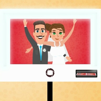 Grafik eines Hochzeitspaares in einer Fotobox